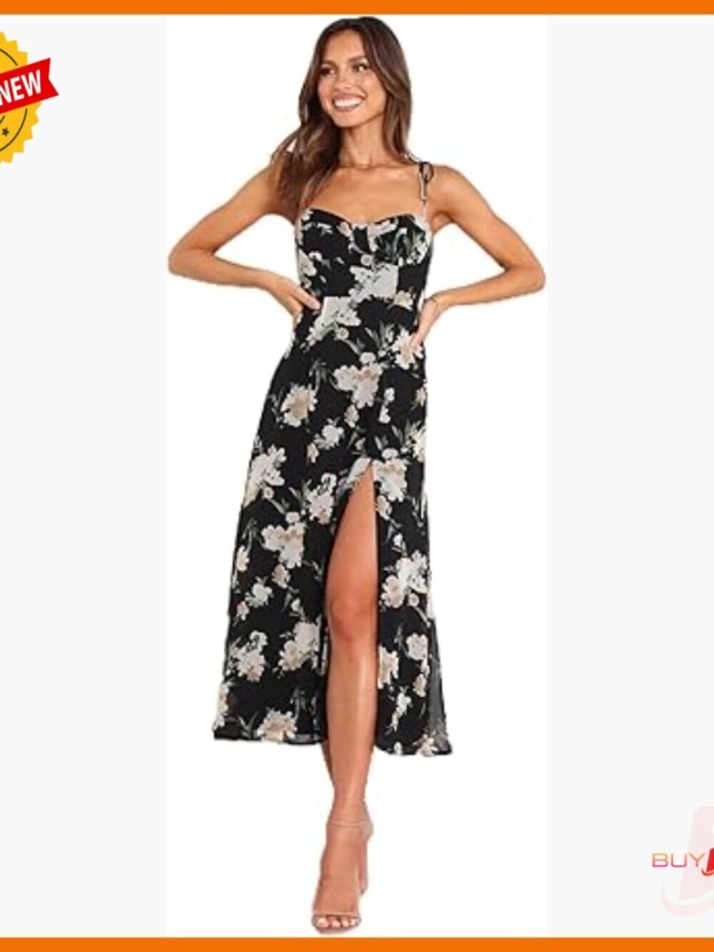 Floral Midi Dress with Sweetheart Neckline and Shirred Back